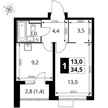 1-к кв. Московская область, Ленинский городской округ, д. Сапроново ...