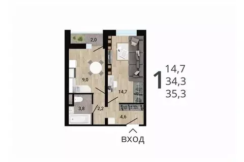 1-к кв. Воронежская область, Воронеж Цимлянская ул. (36.29 м)