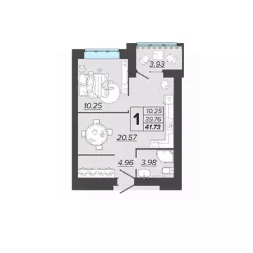 1-к кв. Брянская область, Брянск Архитектор жилой комплекс (41.73 м)