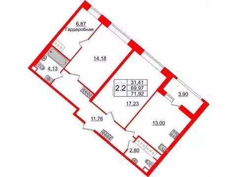 2-к кв. Санкт-Петербург ул. Архивная, 4 (70.2 м)