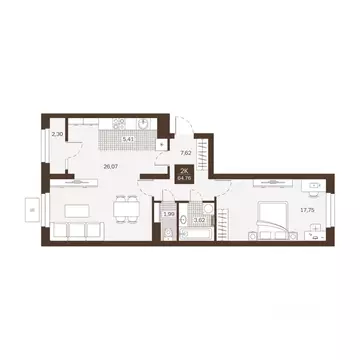 2-к кв. Пензенская область, Пенза Династия жилой комплекс (64.76 м)