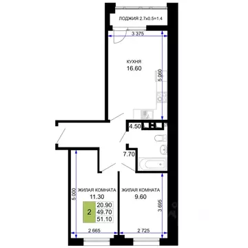 2-к кв. Краснодарский край, Анапа Песчаный жилой комплекс (51.1 м)
