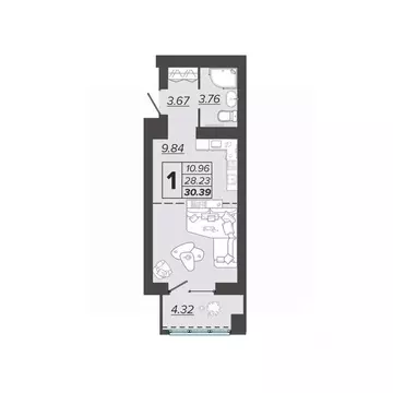 1-к кв. Брянская область, Брянск Архитектор жилой комплекс (30.39 м)