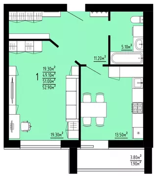 1-к кв. Мордовия, Саранск Республиканская ул., 38 (51.0 м)
