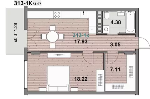 1-к кв. Калининградская область, Зеленоградск ул. Гагарина (51.97 м)
