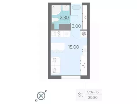 Студия Санкт-Петербург Ручьи жилой комплекс (20.8 м)