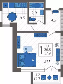 1-к кв. Краснодарский край, Сочи ул. Искры, 88к2 (37.9 м)