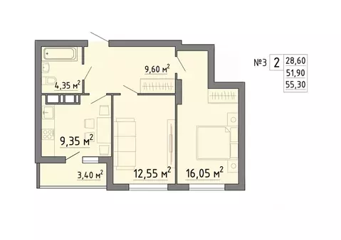 2-к кв. Липецкая область, Липецк Агрономическая ул. (55.3 м)