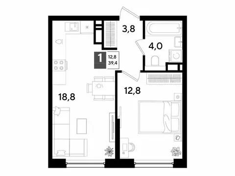 1-комнатная квартира: Краснодар, микрорайон Догма Парк, улица Марины ...
