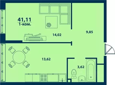 1-к кв. Башкортостан, Уфа ул. Ивана Спатара, 14 (41.11 м)