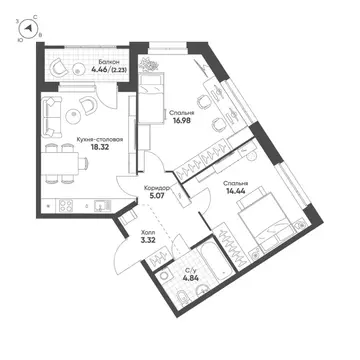 2-к кв. Свердловская область, Екатеринбург Солнечный жилрайон,  (65.2 ...