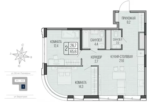2-к кв. Удмуртия, Ижевск Северо-Западный жилрайон, 7-й мкр, ЛайтХаус ...