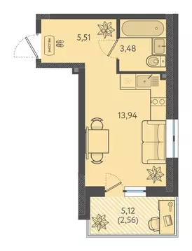 Студия Краснодарский край, Краснодар Теплые Края жилой комплекс (25.49 ...