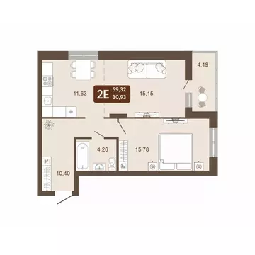 2-к кв. Кемеровская область, Кемерово 58В мкр, 1 (59.32 м)