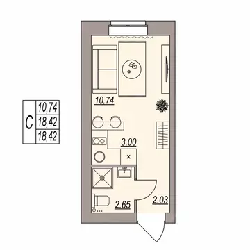 Студия Волгоградская область, Волгоград ул. Расула Гамзатова (18.42 м)