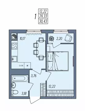 1-к кв. Волгоградская область, Волгоград Новый жилой комплекс (30.43 ...