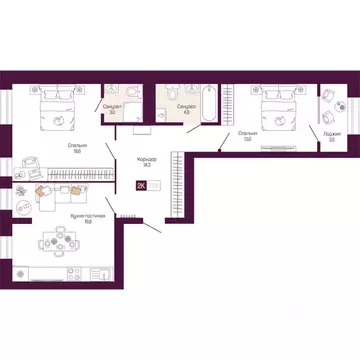 2-к кв. Нижегородская область, Нижний Новгород ул. Тургенева (75.3 м)