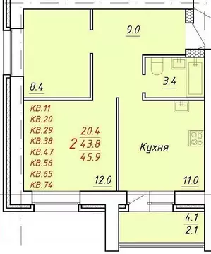 2-к кв. Алтайский край, Новоалтайск Индустриальная ул., 18А (45.9 м)