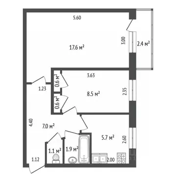 2-к кв. Саха (Якутия), Якутск просп. Ленина, 11 (43.0 м)
