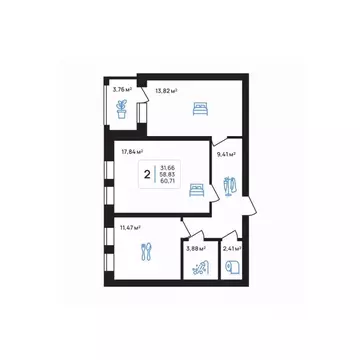 2-к кв. Липецкая область, Липецк Авторский жилрайон,  (60.71 м)