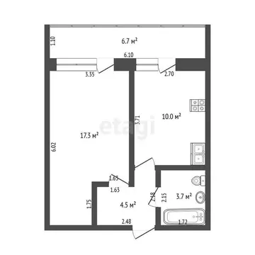 1-комнатная квартира: Тюмень, улица Ю.-Р.Г. Эрвье, 10 (35.5 м)