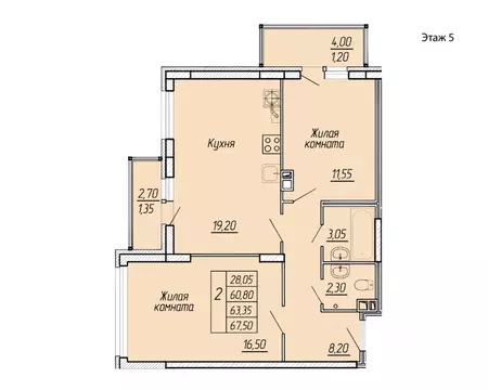 2-к кв. Ивановская область, Иваново ул. Жарова, 79 (67.5 м)