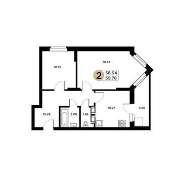 2-к кв. Самарская область, Самара Московское шоссе, 18-й км, 55 (56.94 ...