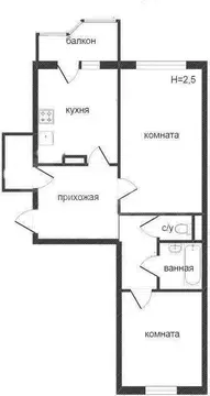 2-комнатная квартира: Кострома, Даремская улица, 1 (59 м)