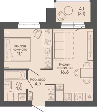 1-к кв. Волгоградская область, Волгоград Трехгорная ул., 27 (38.3 м)