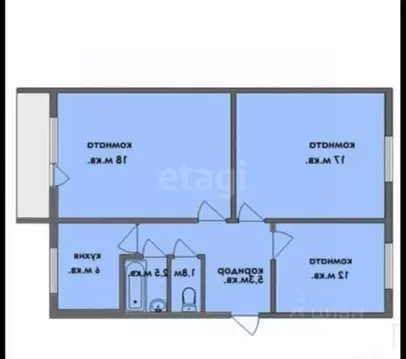3-к кв. Коми, Сыктывкар ул. Димитрова, 16 (61.9 м)