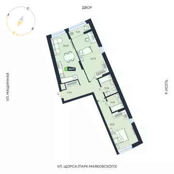 2-к кв. Свердловская область, Екатеринбург ул. Машинная, 1В/4 (84.77 ...