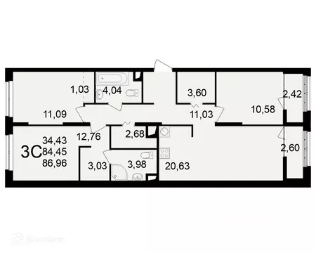 3-к кв. Рязанская область, Рязань ул. Чкалова (86.96 м)