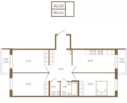 3-комнатная квартира: Сертолово, ЖК Новая История (85.44 м)