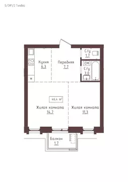 2-к кв. Алтайский край, Барнаул ул. Папанинцев, 157 (46.4 м)