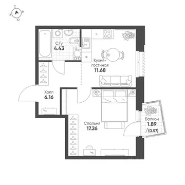 1-к кв. Татарстан, Казань Счастье в Казани жилой комплекс (40.1 м)