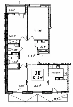 3-комнатная квартира: Нижний Новгород, проспект Гагарина, 36к4 (101.3 ...