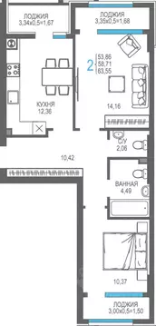 2-к кв. Крым, Алушта На Фонтанке жилой комплекс (58.71 м)