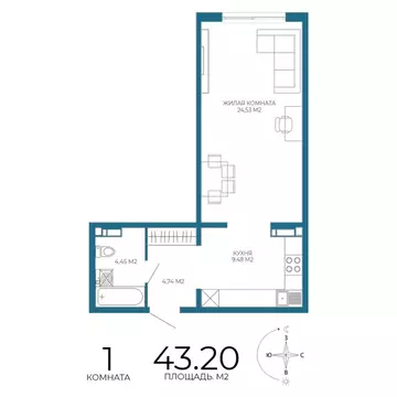 1-к кв. Пензенская область, Пенза Чаадаев жилой комплекс (43.2 м)