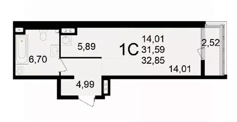 1-к кв. Рязанская область, Рязань Свобода жилой комплекс (32.85 м)