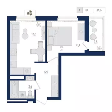 1-к кв. Башкортостан, Уфа ул. Евгения Столярова, 13 (34.6 м)