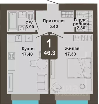 1-к кв. Чувашия, Чебоксары ул. Анатолия Игумнова, 12 (46.3 м)