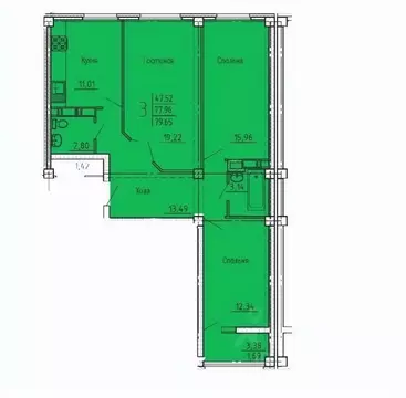 3-к кв. Пензенская область, Пенза ул. Генерала Глазунова, 6 (79.65 м)