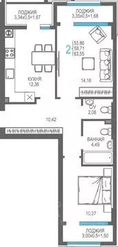 2-к кв. Крым, Алушта На Фонтанке жилой комплекс (58.71 м)