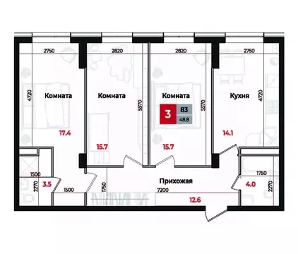3-к кв. Ставропольский край, Невинномысск Новая ул., 1 (83.0 м)