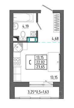 Студия Воронежская область, Воронеж Нижняя ул., 32 (23.65 м)