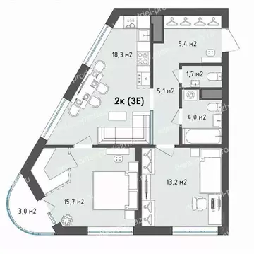 2-к кв. Воронежская область, Воронеж бул. Содружества, 1 (64.9 м)