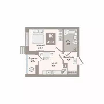 1-к кв. Курганская область, Курган Заозерный жилрайон, 12-й мкр, 2 ...