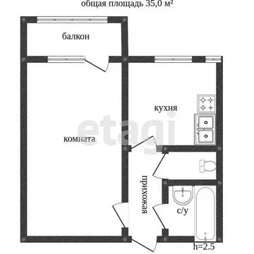 1-комнатная квартира: Миасс, улица Академика Павлова, 30 (34.1 м)