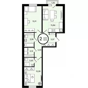 2-к кв. Тюменская область, Тюмень ул. Александра Звягина, 2 (62.96 м)