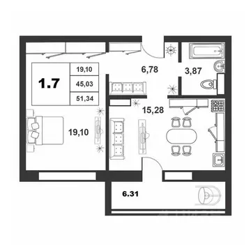 1-к кв. Новгородская область, Великий Новгород ул. Якова Павлова, 15 ...